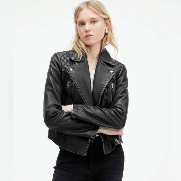 All Saints Cargo Distressed Leather Biker Jacket - Picture 4 of 9